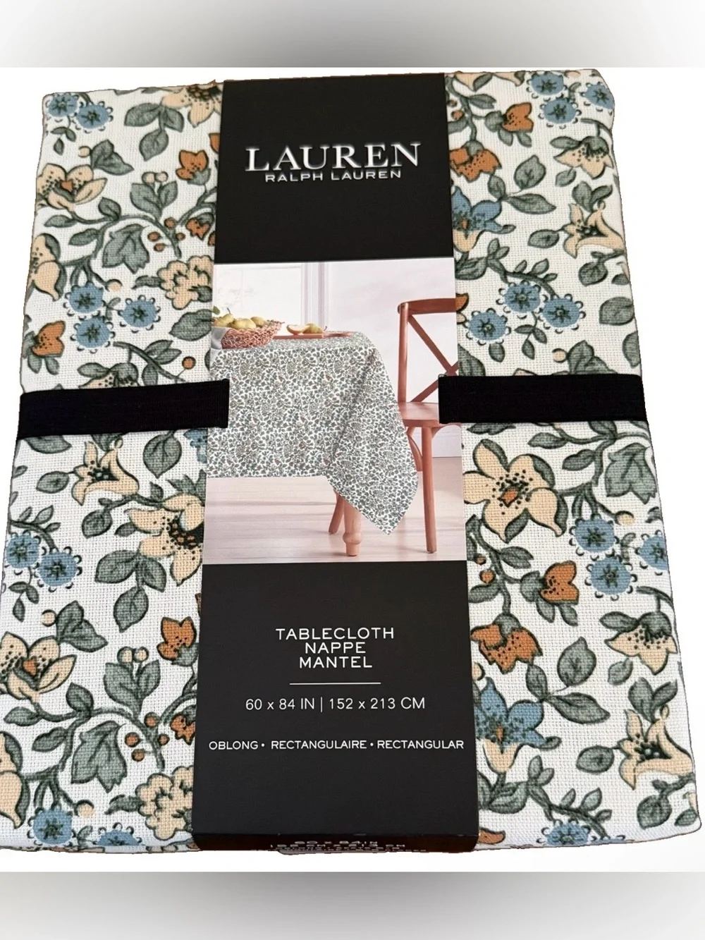 Lauren Ralph Lauren Cream Floral Tablecloth 60”x84” OBlong NWT